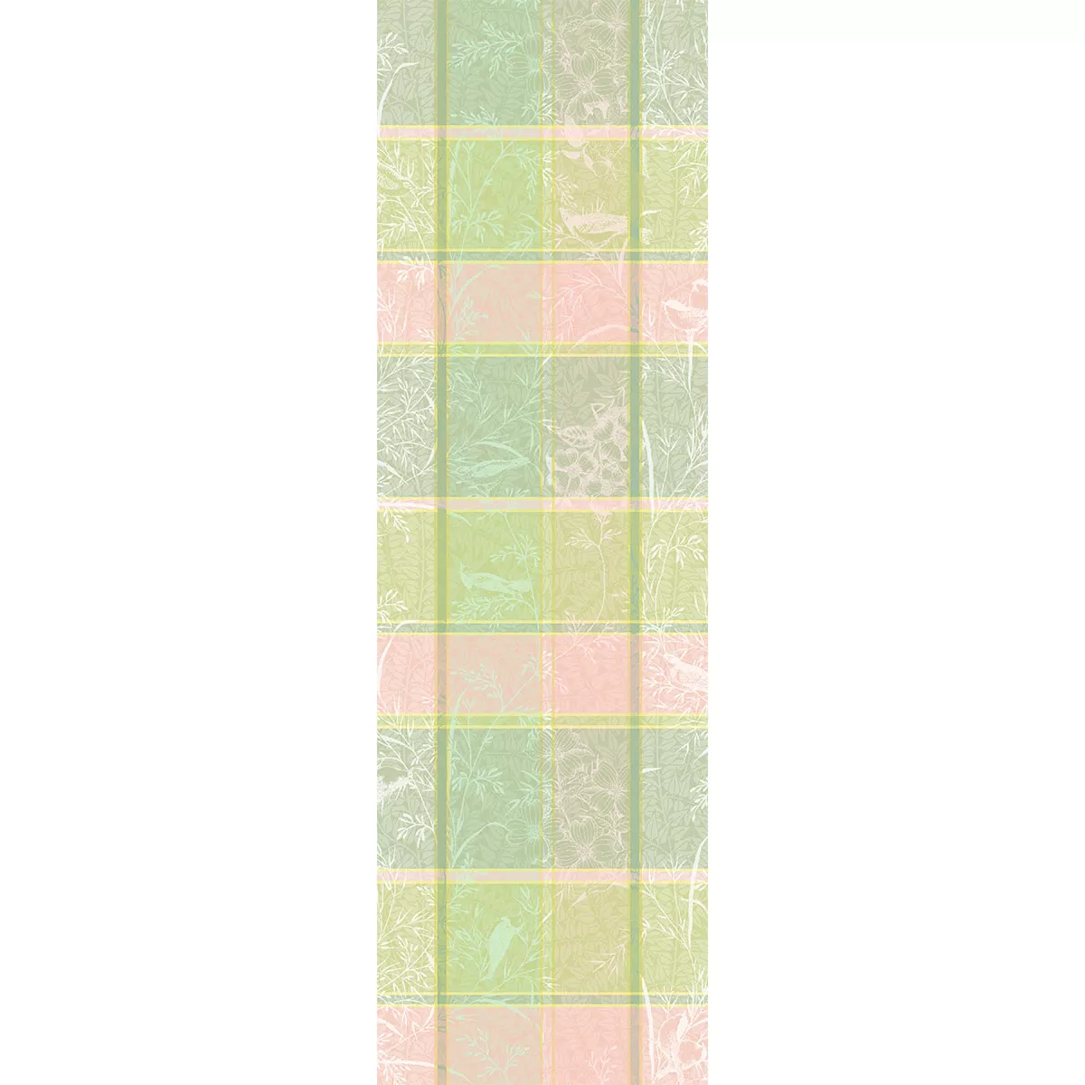Chemin de table pur coton motif jacquard vert rose Mille printemps eclosion