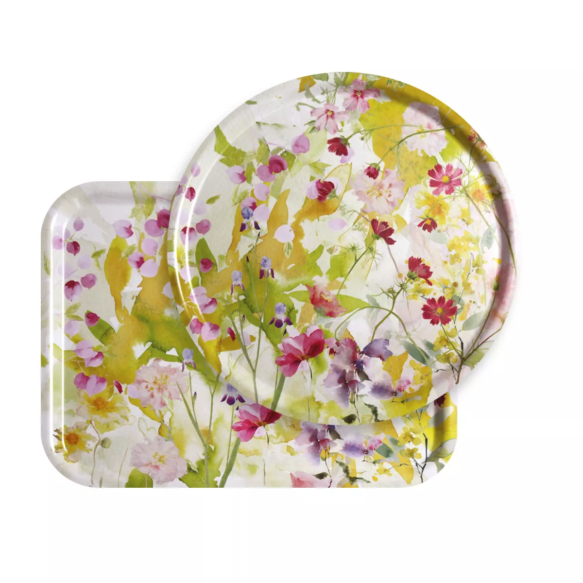 Plateau bois imprimé jaune rose Souffle fleuri printemps