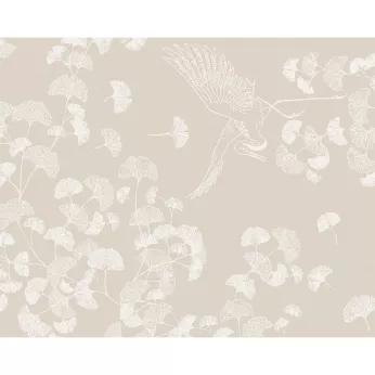 Set pur coton enduit motif jacquard beige Mille ginkos naturel
