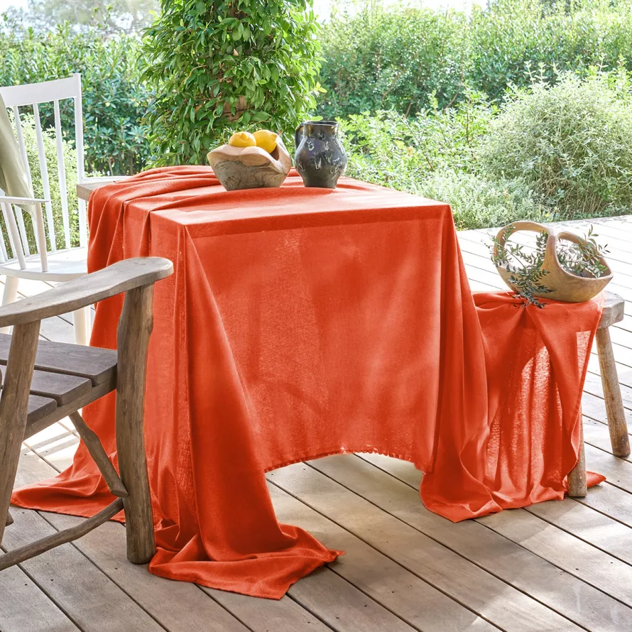 Nappe Rectangulaire Jacquard Motif Floral - 130 X 160 Cm - Couleurs Violet, Crème, Orange - Neuve
