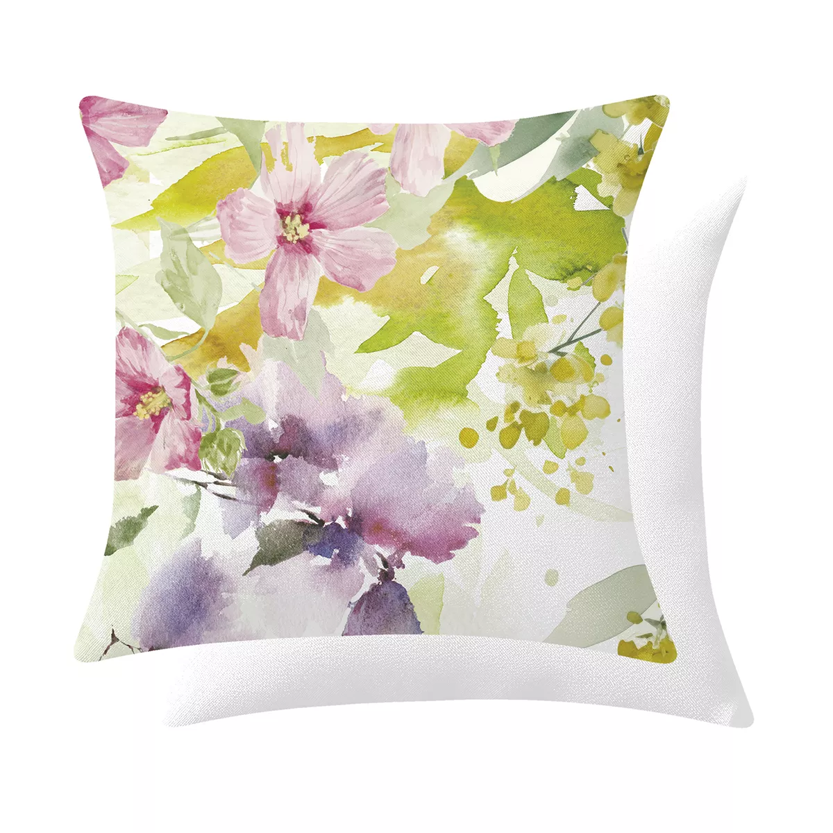 Housse de coussin lin & coton 165 g/m² imprimé jaune vert rose Souffle fleuri printemps