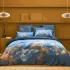 Parure de lit satin de coton imprimé or bleu Fuji nocturne