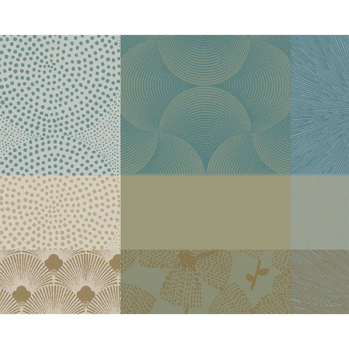 Set pur coton enduit motif jacquard beige bleu Mille zen ecume