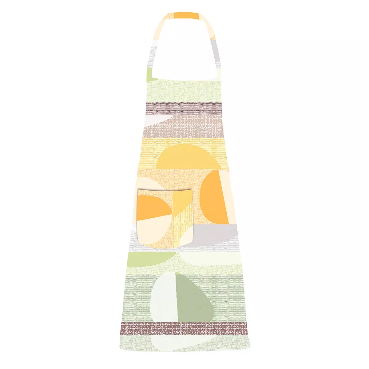 Tablier pur coton enduit motif jacquard orange vert Mille galets terre cuite