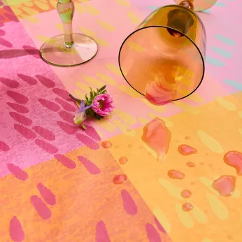 Set pur coton enduit 220 g/m² motif jacquard vert rose Mille sources berlingot