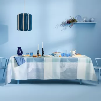 Nappe pur coton 220 g/m² motif jacquard vert bleu Mille textures bleu