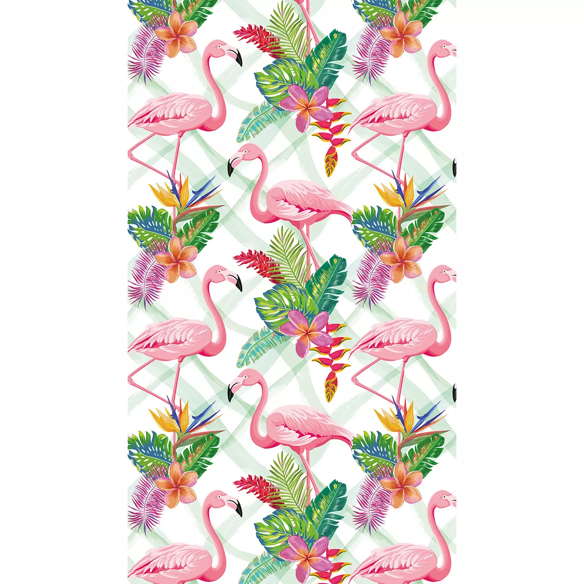Fouta pur coton 350 g/m² imprimé vert rose Flamants tropiques