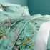 Drap plat satin de coton 115 g/m² imprimé vert bleu Le printemps azur