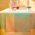 Chemin de table pur coton 205 g/m² motif jacquard jaune rose Mille empreintes pastel