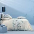 Housse de couette lin & coton lavé 130 g/m² imprimé beige bleu Vagues indigo