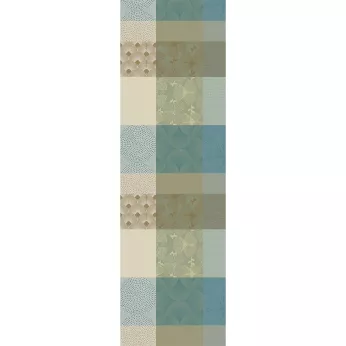 Chemin de table pur coton motif jacquard beige bleu Mille zen ecume