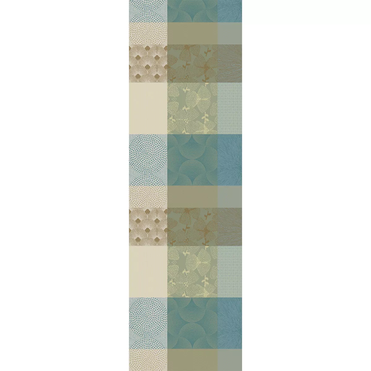 Chemin de table pur coton motif jacquard beige bleu Mille zen ecume