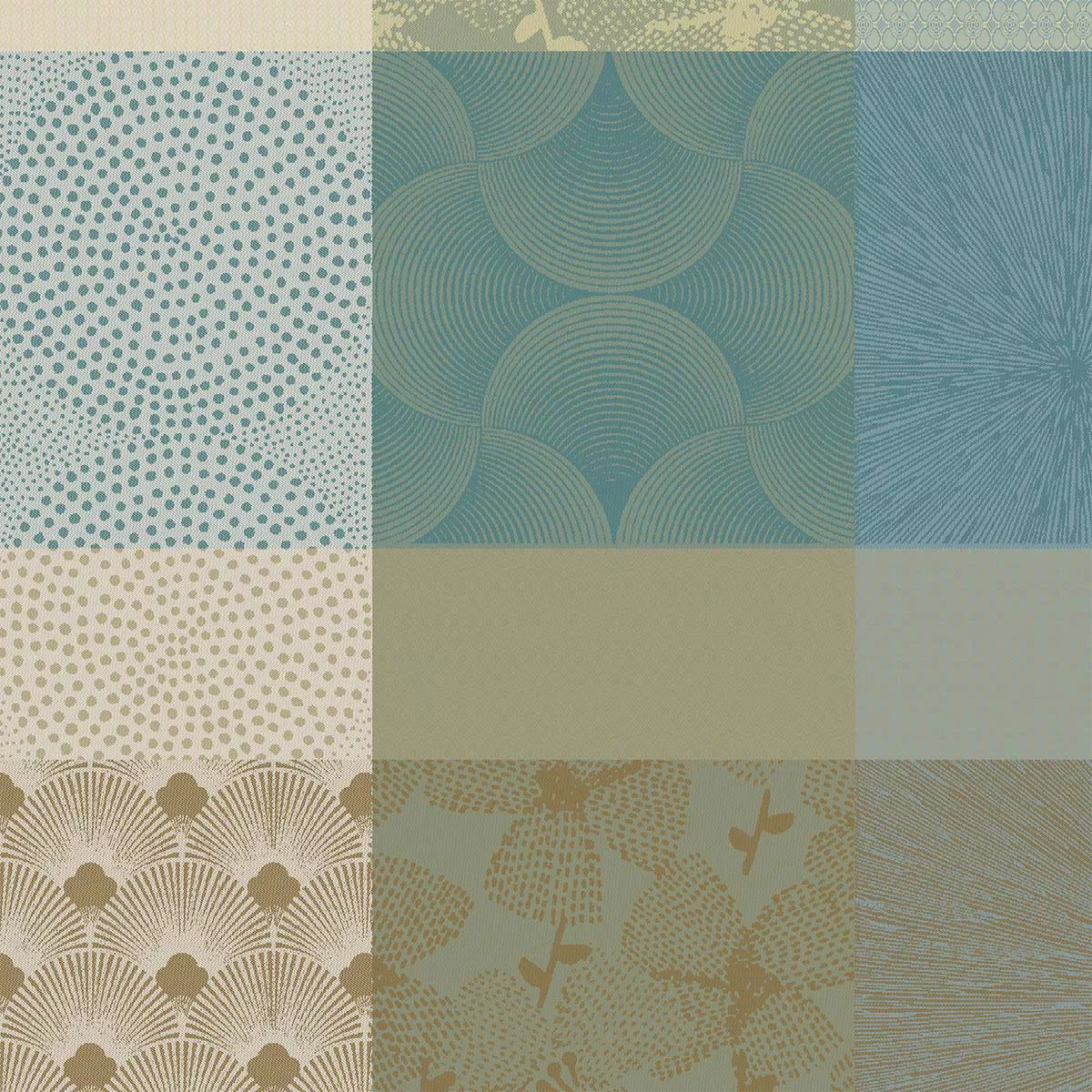 Serviette pur coton motif jacquard beige bleu Mille zen ecume