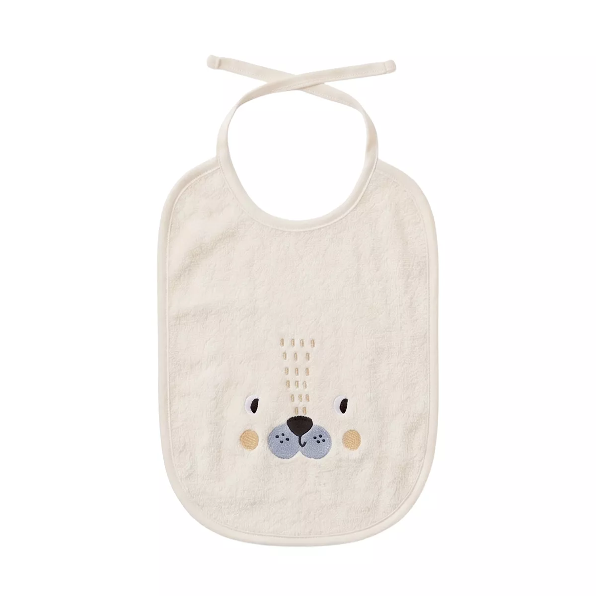 Bavoir enfant pur coton 420 g/m² brodé beige jaune Petit lion angora