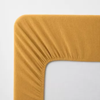 Drap housse b30 gaze de coton lavé uni jaune Malia curry