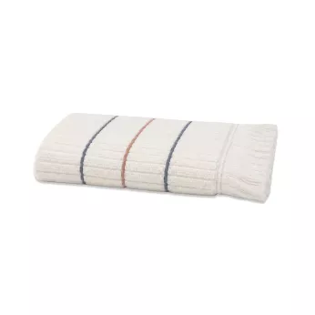 Serviette eponge pur coton 580 g/m² tissé teint rayé bordeaux marine Farniente tangerine