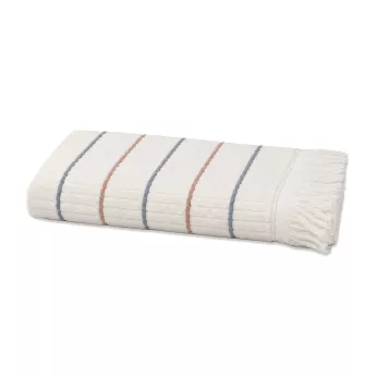 Drap de douche pur coton 580 g/m² tissé teint rayé bordeaux marine Farniente tangerine