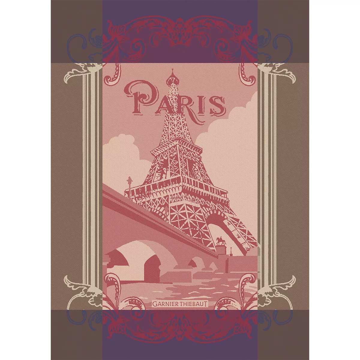 Torchon pur coton motif jacquard marron bordeaux Paris seine bordeaux