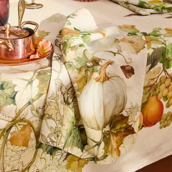 Serviette lin & coton lavé 190 g/m² imprimé beige orange Delices d'automne potiron
