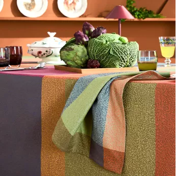 Serviette pur coton 220 g/m² motif jacquard vert orange Mille baies shetland