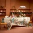 Linge de table lin & coton lavé 150 g/m² imprimé vert rouge Bonhommes de neige vintage