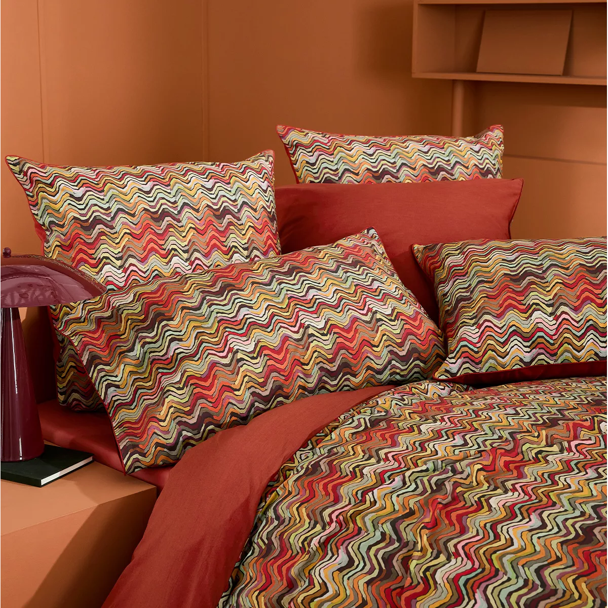 Lot de 2 taies percale de coton 115 g/m² imprimé brun orange Wavy pop