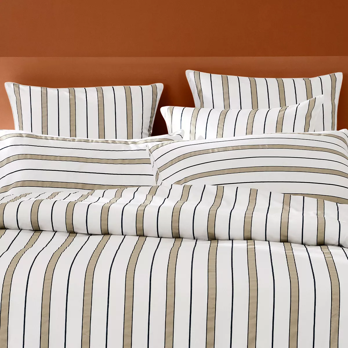 Lot de 2 taies satin de coton 115 g/m² imprimé blanc beige Martigues sable