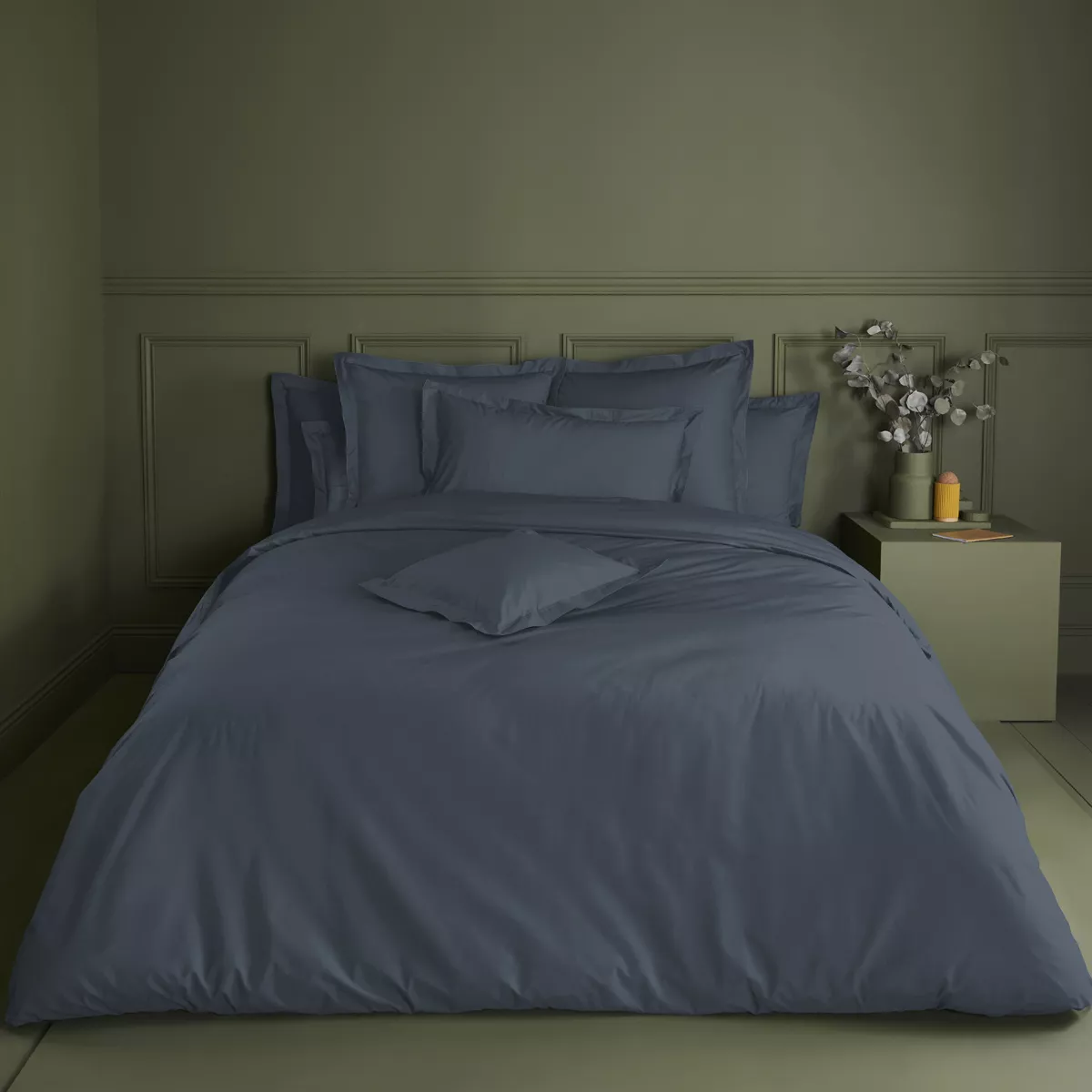 Housse de couette percale de coton uni bleu La percale francaise bleu