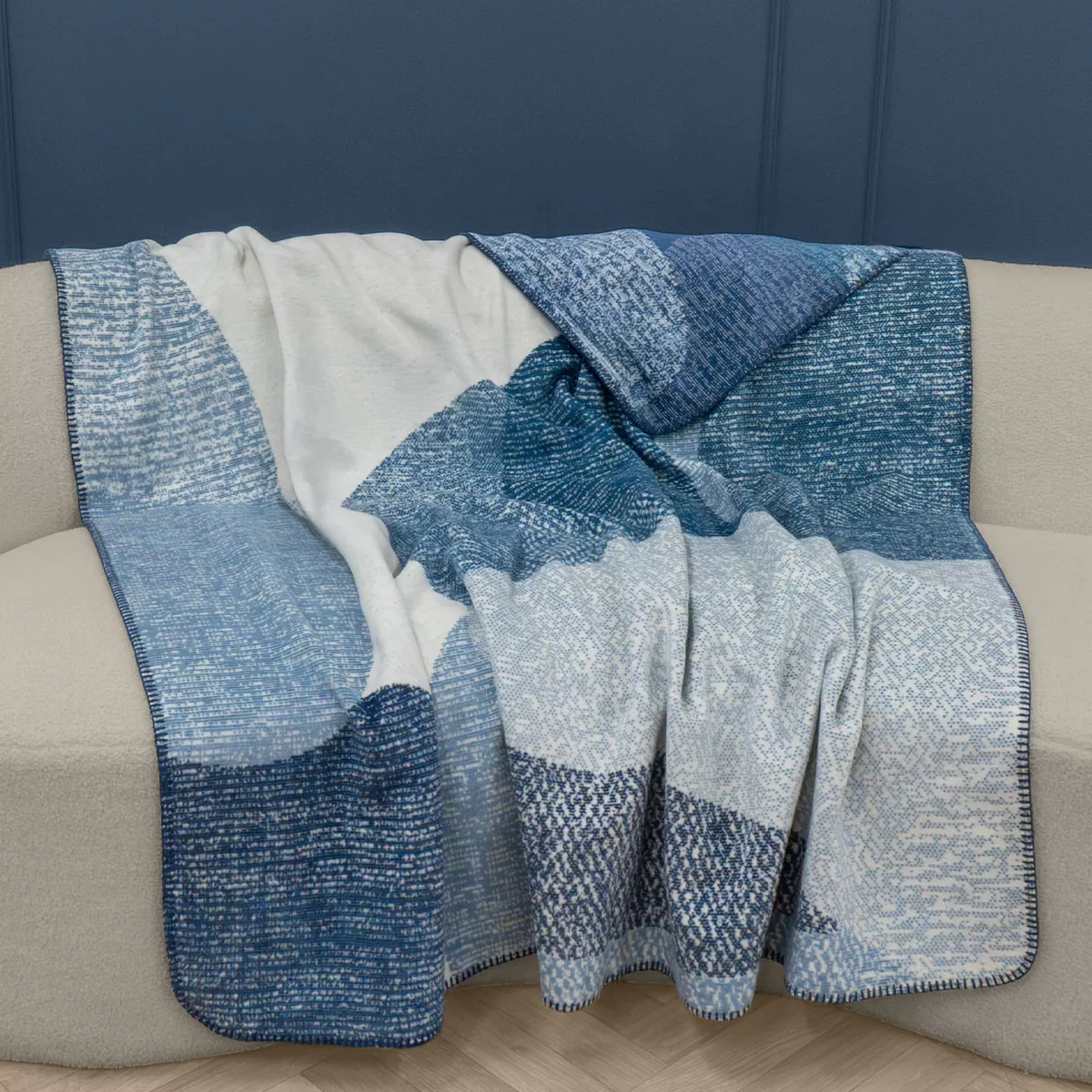 Plaid coton mélangé 415 g/m² motif jacquard bleu gris Aqua blu