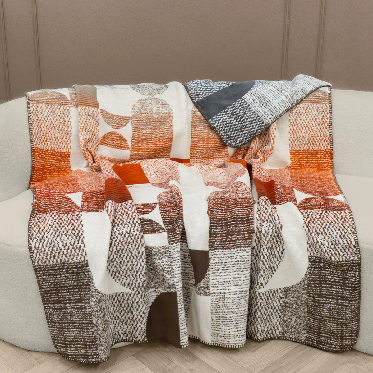 Plaid coton mélangé 415 g/m² motif jacquard gris orange Textures argile