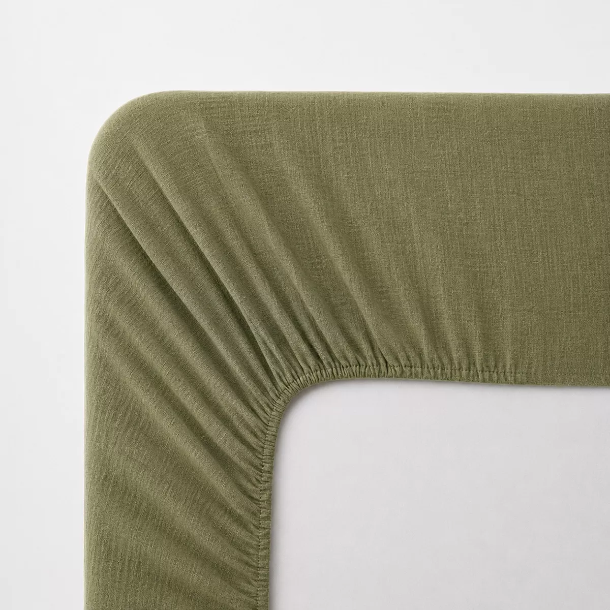 Drap housse b30 gaze de coton lavé uni vert Malia kaki