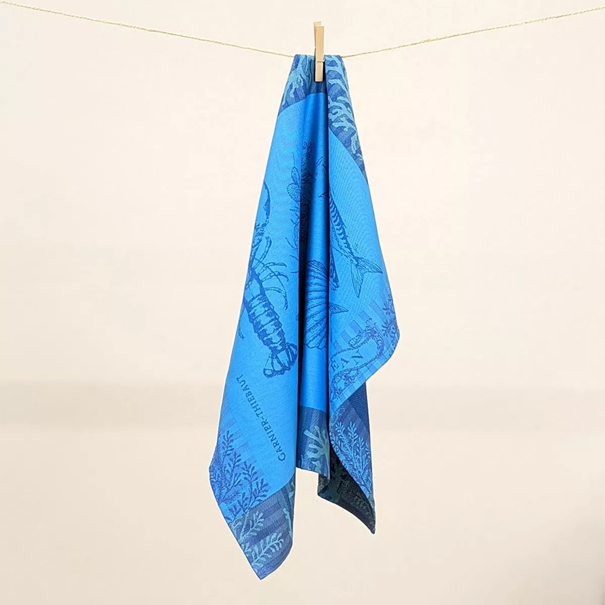Torchon pur coton motif jacquard bleu L'ocean bleu