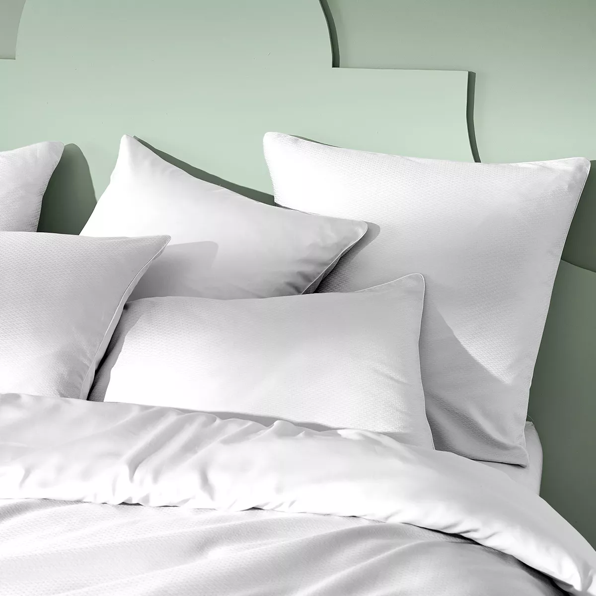 Taie d'oreiller satin de coton motif jacquard blanc Vibrato blanc