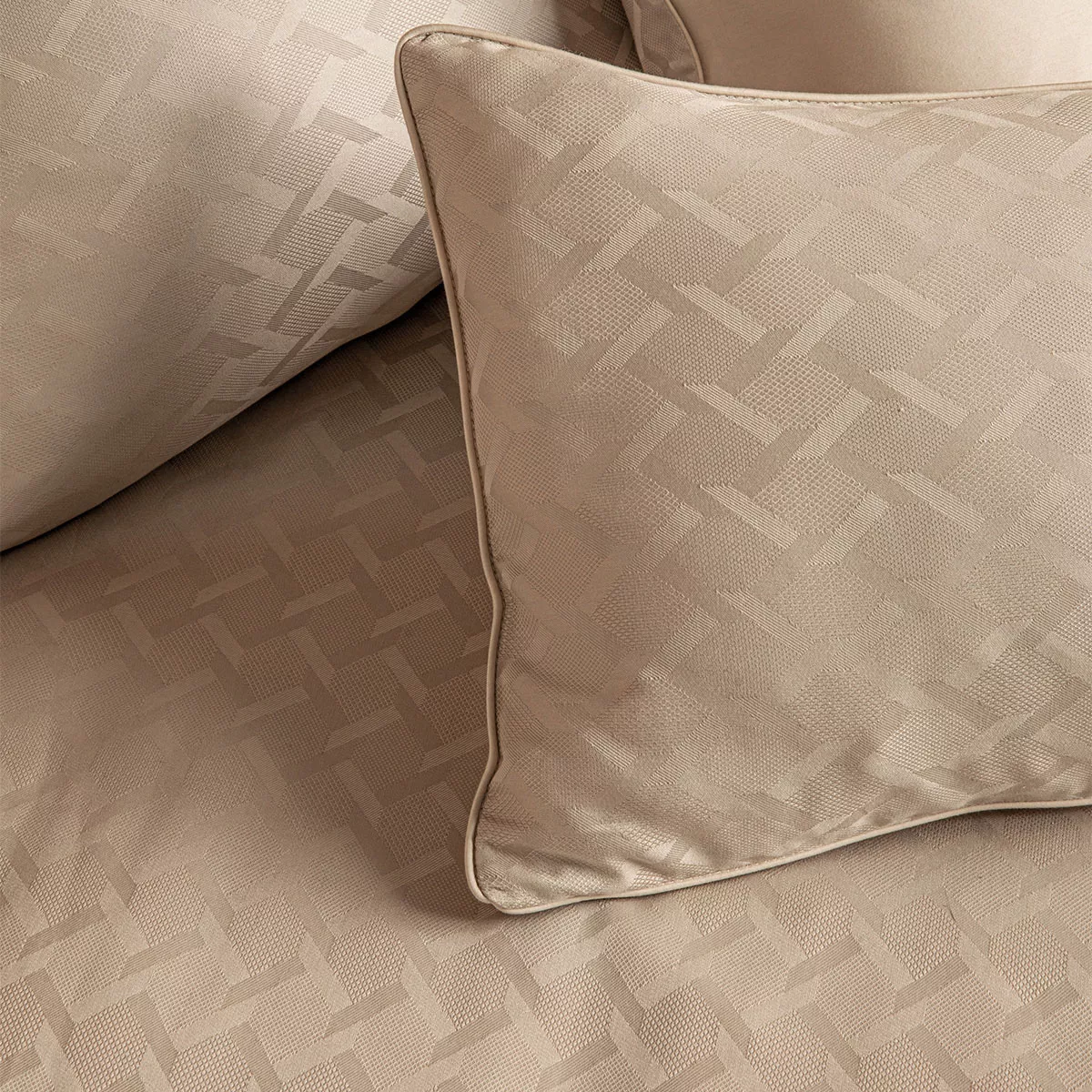 Lot de 2 taies satin de coton motif jacquard beige Adagio lin