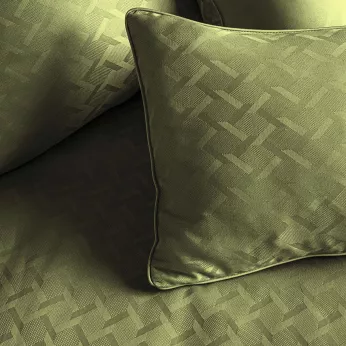 Taie d'oreiller satin de coton motif jacquard vert Adagio kaki
