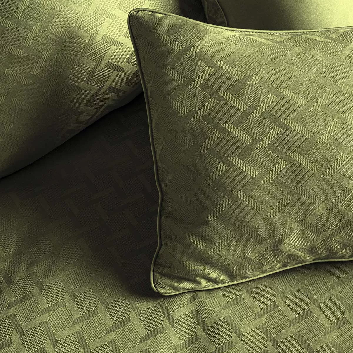 Taie d'oreiller satin de coton motif jacquard vert Adagio kaki