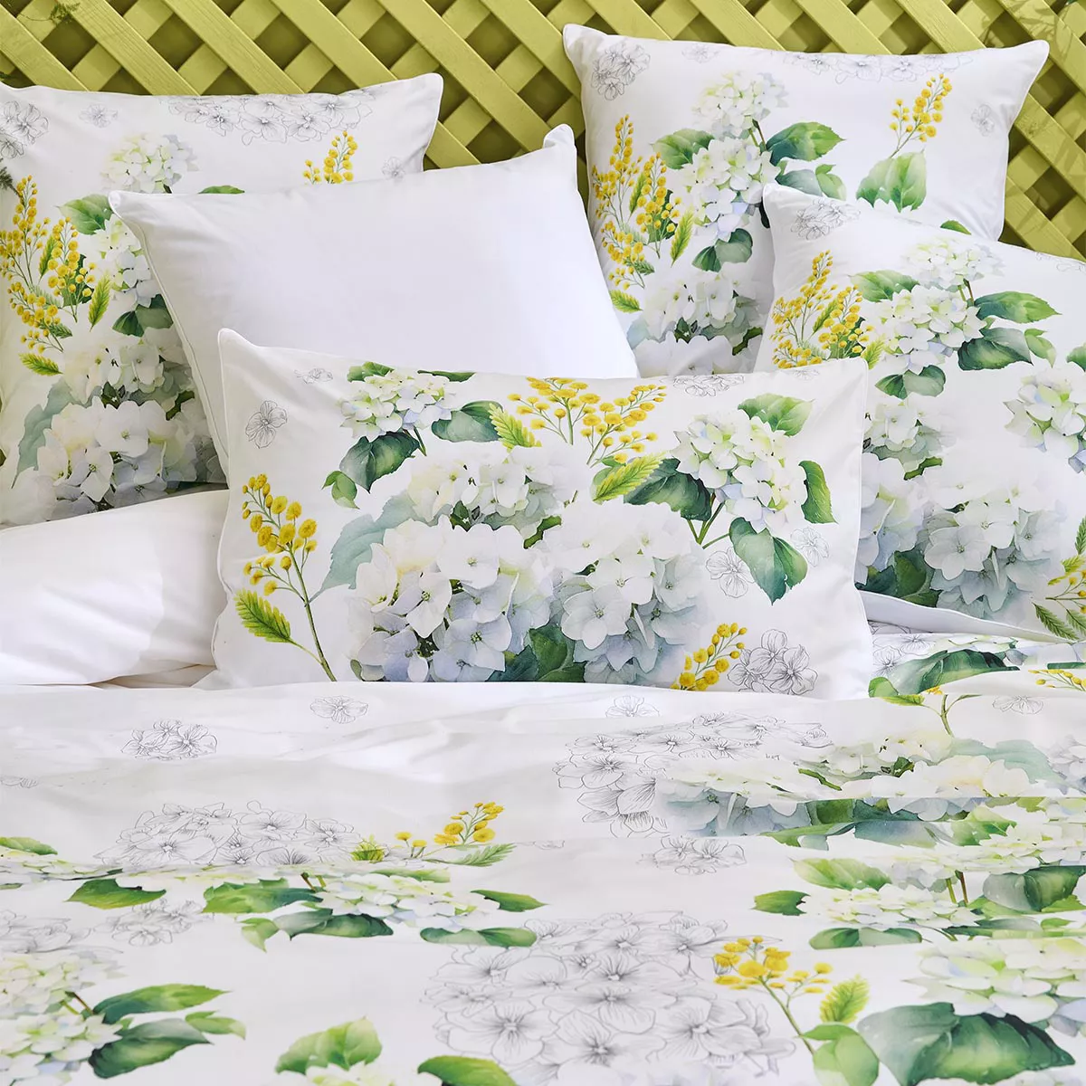 Lot de 2 taies percale de coton 115 g/m² imprimé blanc jaune Annabelle mimosa