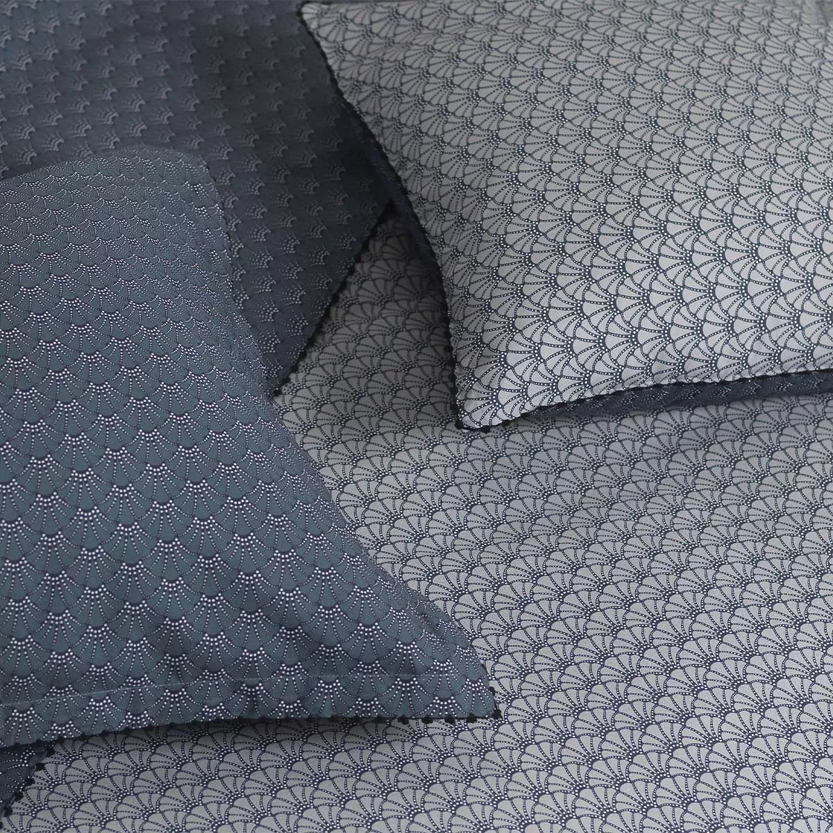 Taie d'oreiller percale de coton imprimé bleu gris Osaka givre
