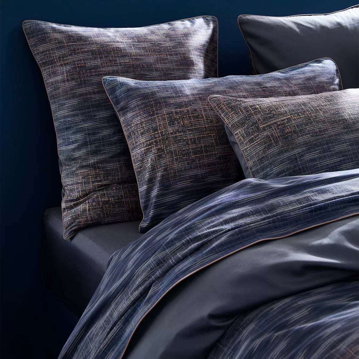 Taie d'oreiller satin de coton imprimé marine orange Mist nocturne