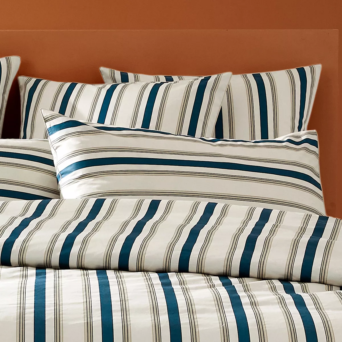 Lot de 2 taies satin de coton 115 g/m² imprimé marine beige Etretat marine