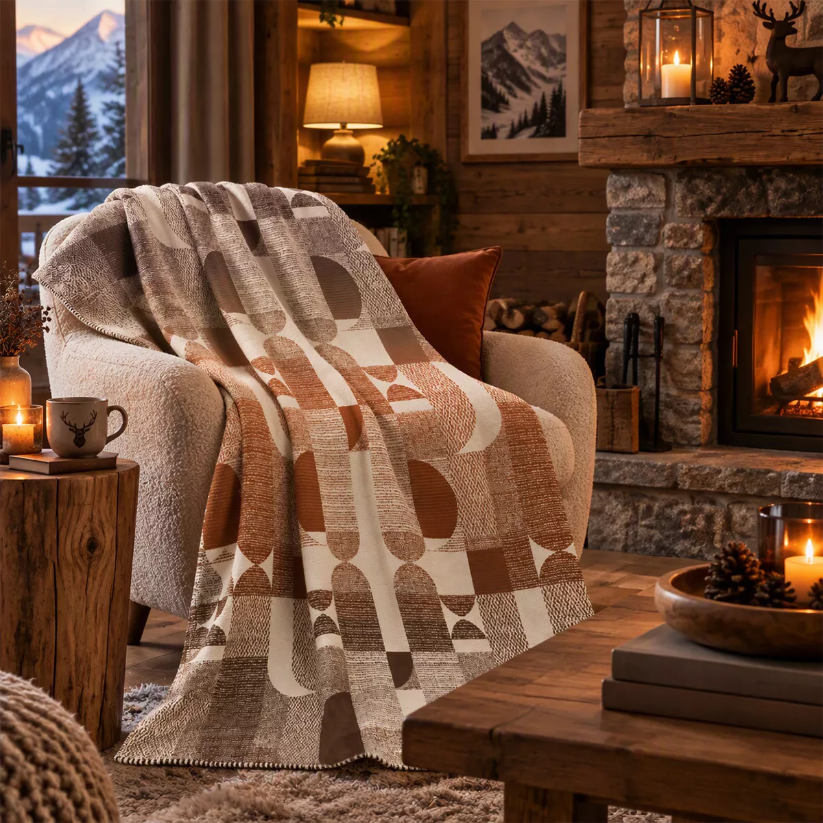 Plaid coton mélangé 415 g/m² motif jacquard gris orange Textures argile
