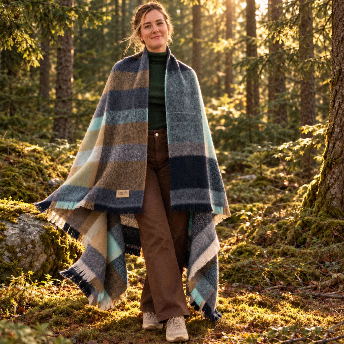 Plaid laine & autres fibres 200 g/m² motif jacquard bleu gris Mohaira irish blue